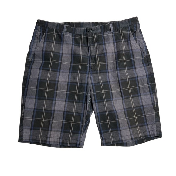 Calvin Klein Black and Gray Plaid Flat Front Shorts - Picture 1 of 6